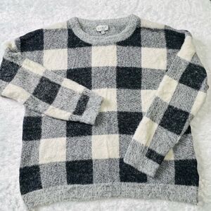 Cyrus fuzzy buffalo checkered plaid sweater.